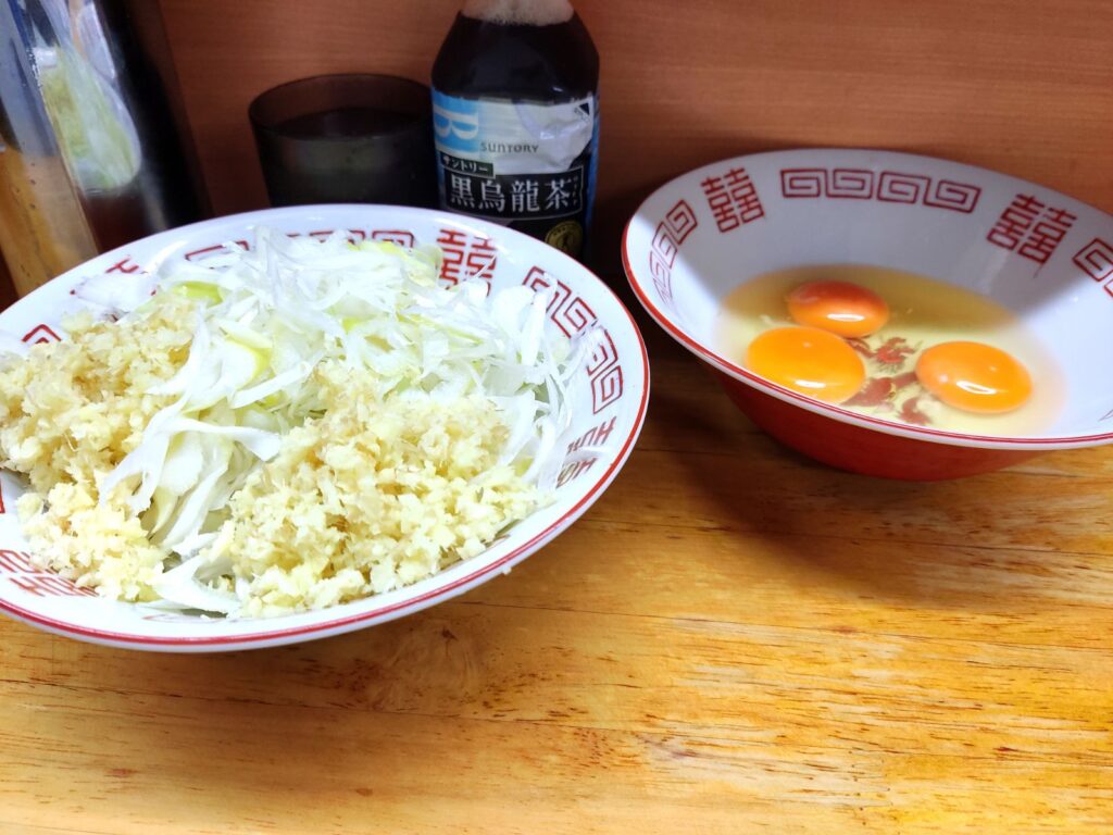 【立川二郎】ラーメン二郎立川店トッピングネギショウガ生玉子